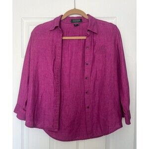 Lauren Ralph Lauren Womens Small Petite PP Purple Button Down Shirt LRL Monogram